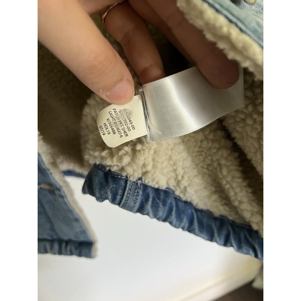 GAP Patch Pocket Sherpa Denim Jacket Chore Coat Barn Style Xs Petite Oversized - Picture 7 of 10